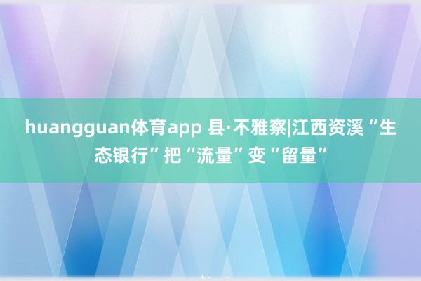 huangguan体育app 县·不雅察|江西资溪“生态银行”把“流量”变“留量”