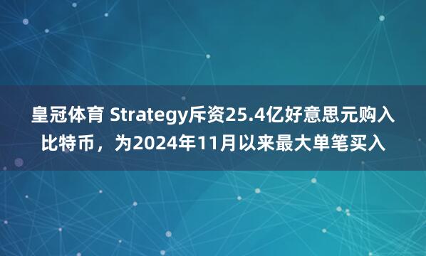 皇冠体育 Strategy斥资25.4亿好意思元购入比特币，为2024年11月以来最大单笔买入